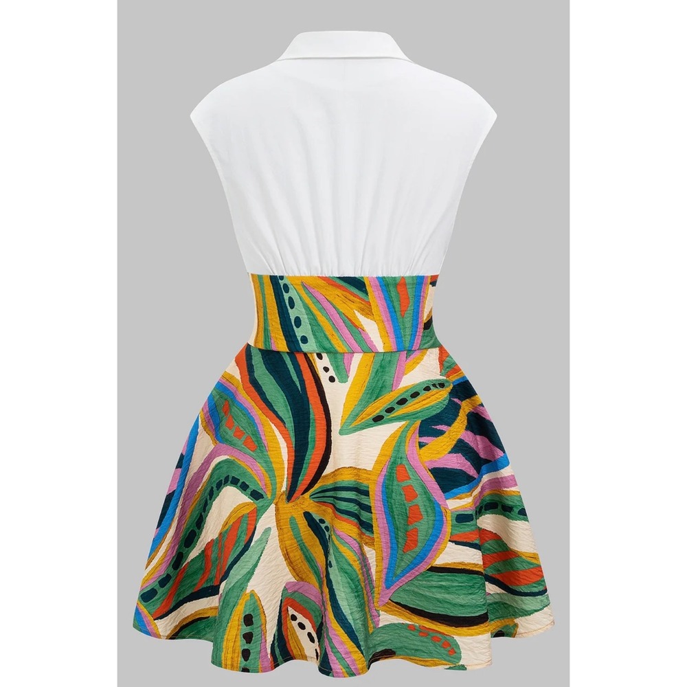 Micas Branches Print V-Neck Sleeveless Mini Dress White Multi Size M NWT - Picture 2 of 6
